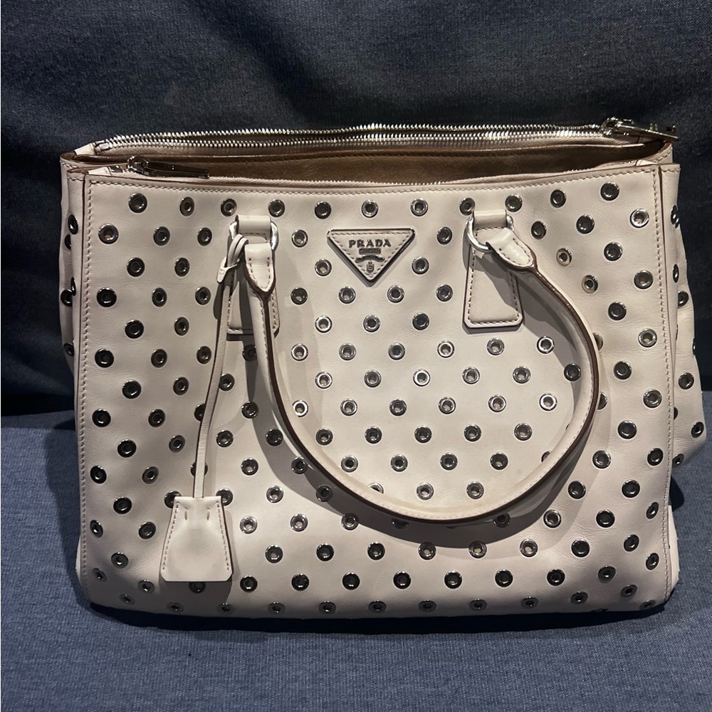 Prada White Leather Studded Satchel